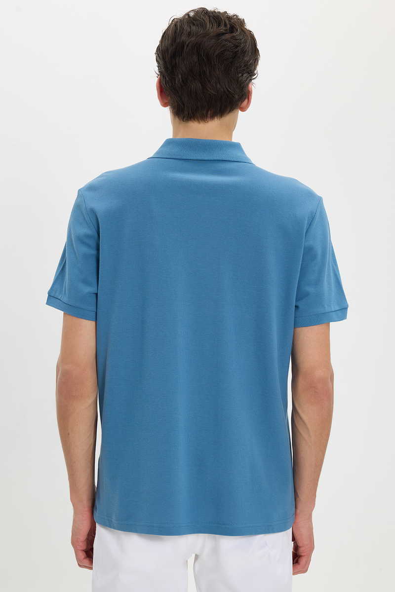 Kék Classic Fit Férfi Galléros Póló 100% Pamutból - TUDORS 