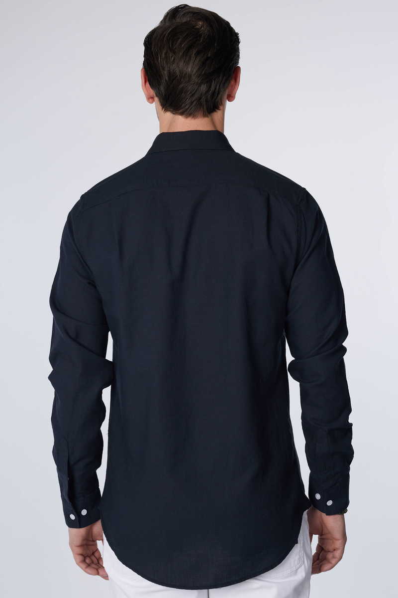 Fekete Slim Fit Lenvászon Pamut Férfi Ing Legombolható gallérral Fekete Slim Fit Lenvászon Pamut Férfi Ing Legombolható gallérral