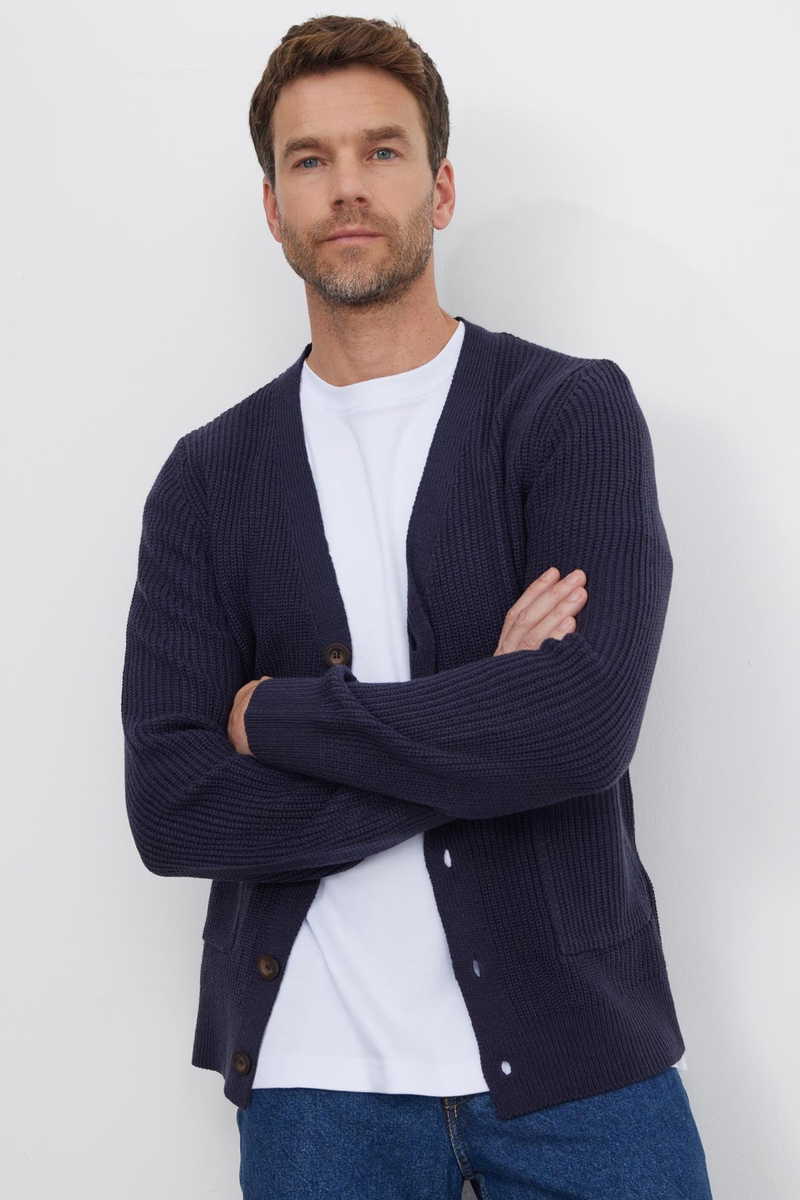Jednobojni Mornarsko plava Kardigan