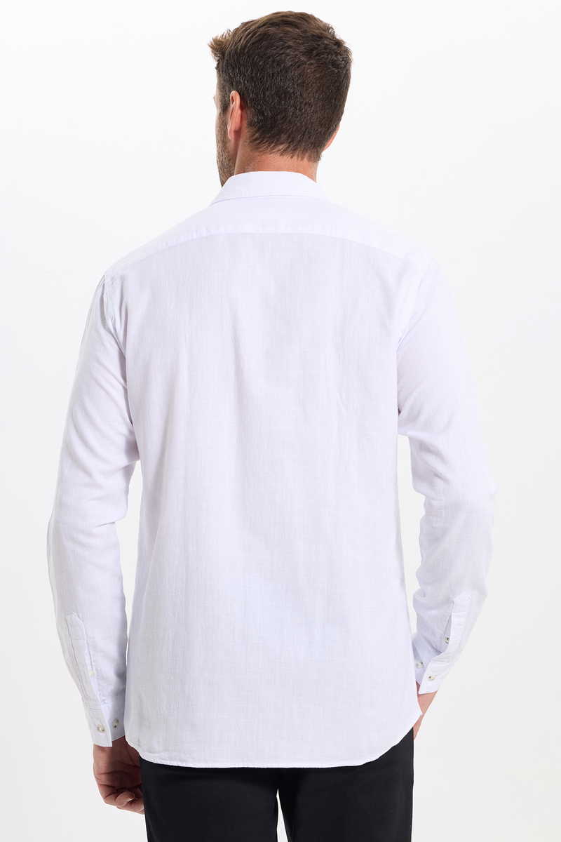 Fehér Classic Fit - Comfort Fit Lenvászon Pamut Férfi Ing Fehér Classic Fit - Comfort Fit Lenvászon Pamut Férfi Ing