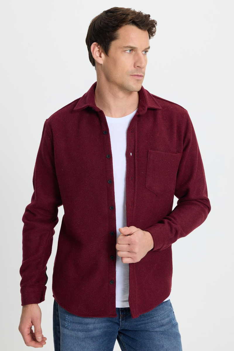 Bordó Classic Fit - Comfort Fit Téli Flanel Ing – TUDORS