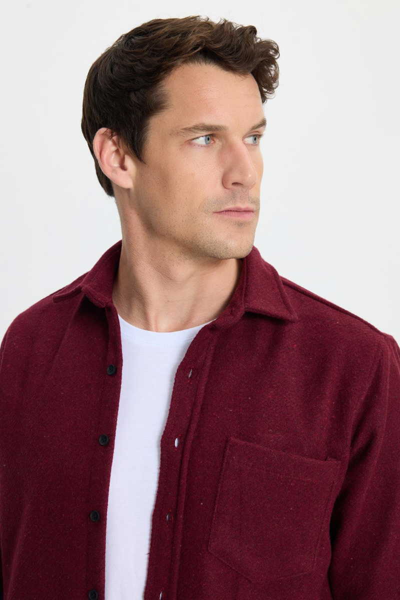 Bordó Classic Fit - Comfort Fit Téli Flanel Ing – TUDORS Bordó Classic Fit - Comfort Fit Téli Flanel Ing – TUDORS