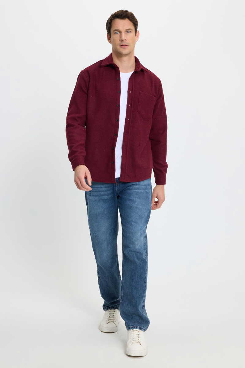 Bordó Classic Fit - Comfort Fit Téli Flanel Ing – TUDORS Bordó Classic Fit - Comfort Fit Téli Flanel Ing – TUDORS
