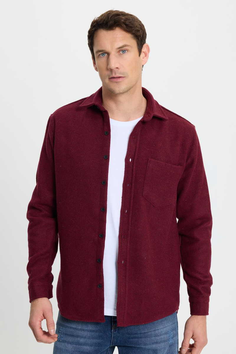 Bordó Classic Fit - Comfort Fit Téli Flanel Ing – TUDORS Bordó Classic Fit - Comfort Fit Téli Flanel Ing – TUDORS