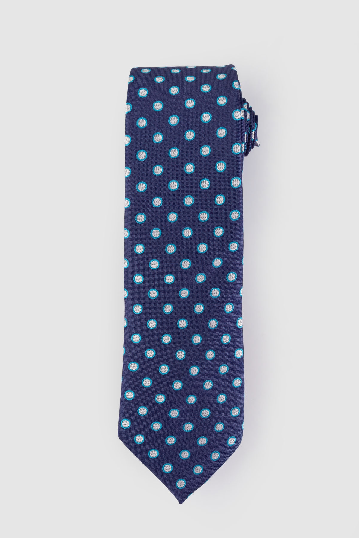 Sötétkék színű kör mintás klasszikus nyakkendő