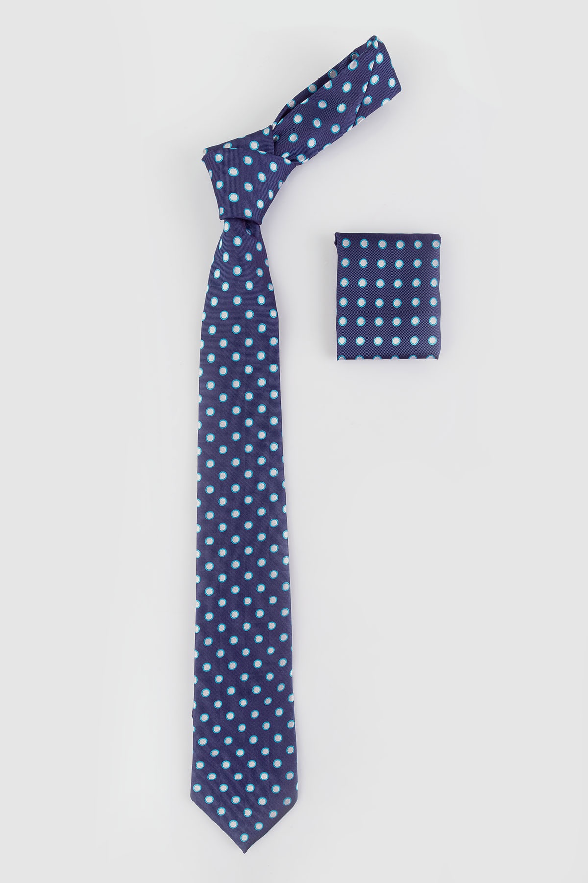 Sötétkék színű kör mintás klasszikus nyakkendő