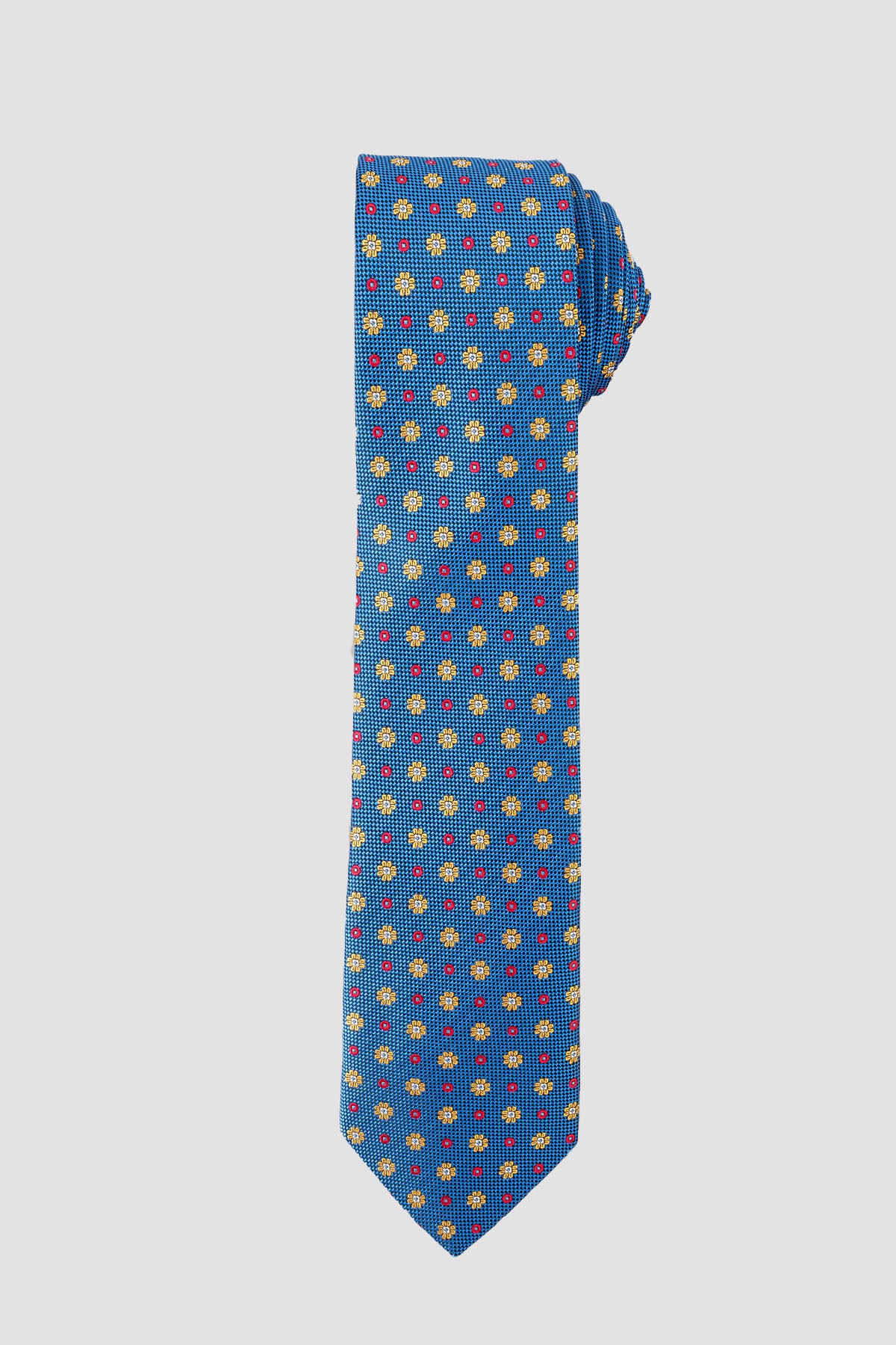Kék színű apró sárga virágmintás klasszikus nyakkendő