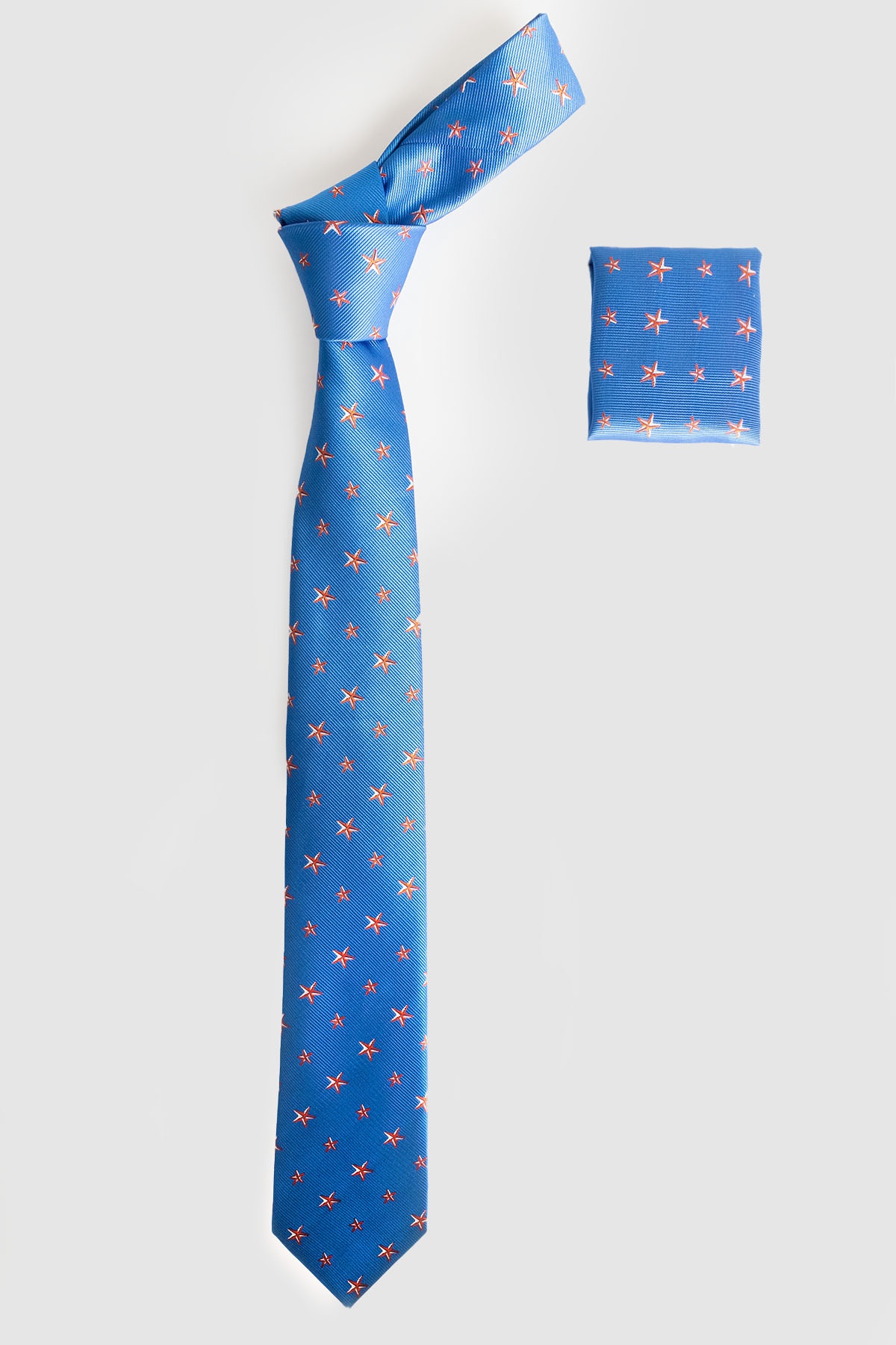 Kék alapon sárga csillagmintás klasszikus nyakkendő