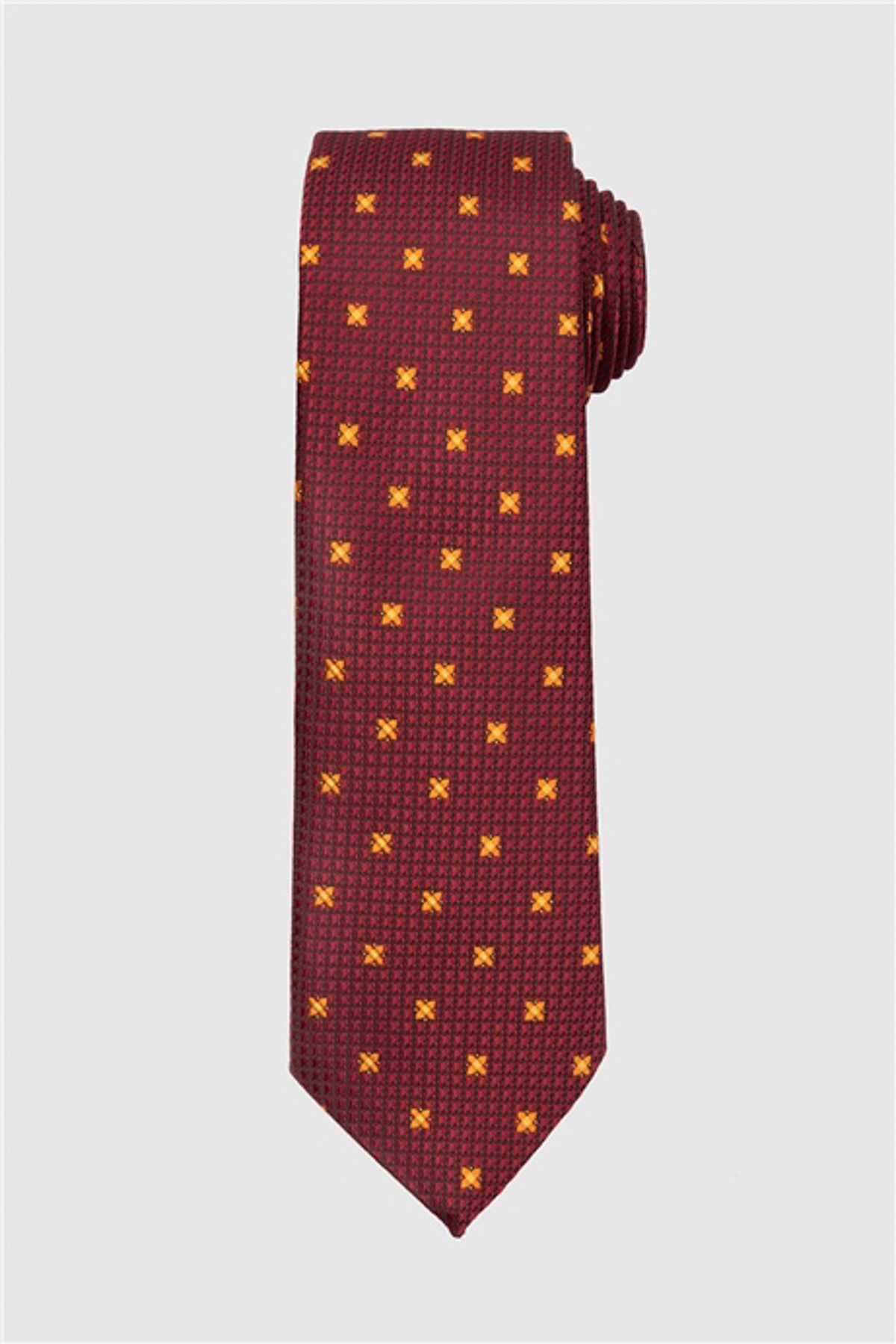 Bordó színű sárga csillagmintás klasszikus nyakkendő