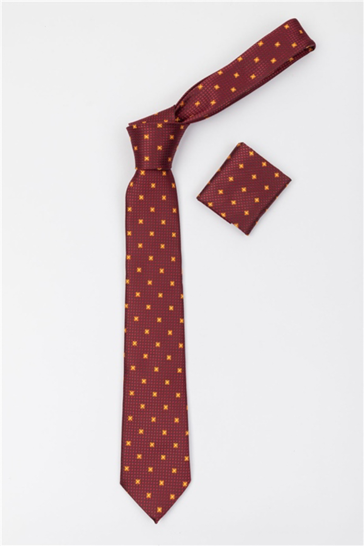 Bordó színű sárga csillagmintás klasszikus nyakkendő