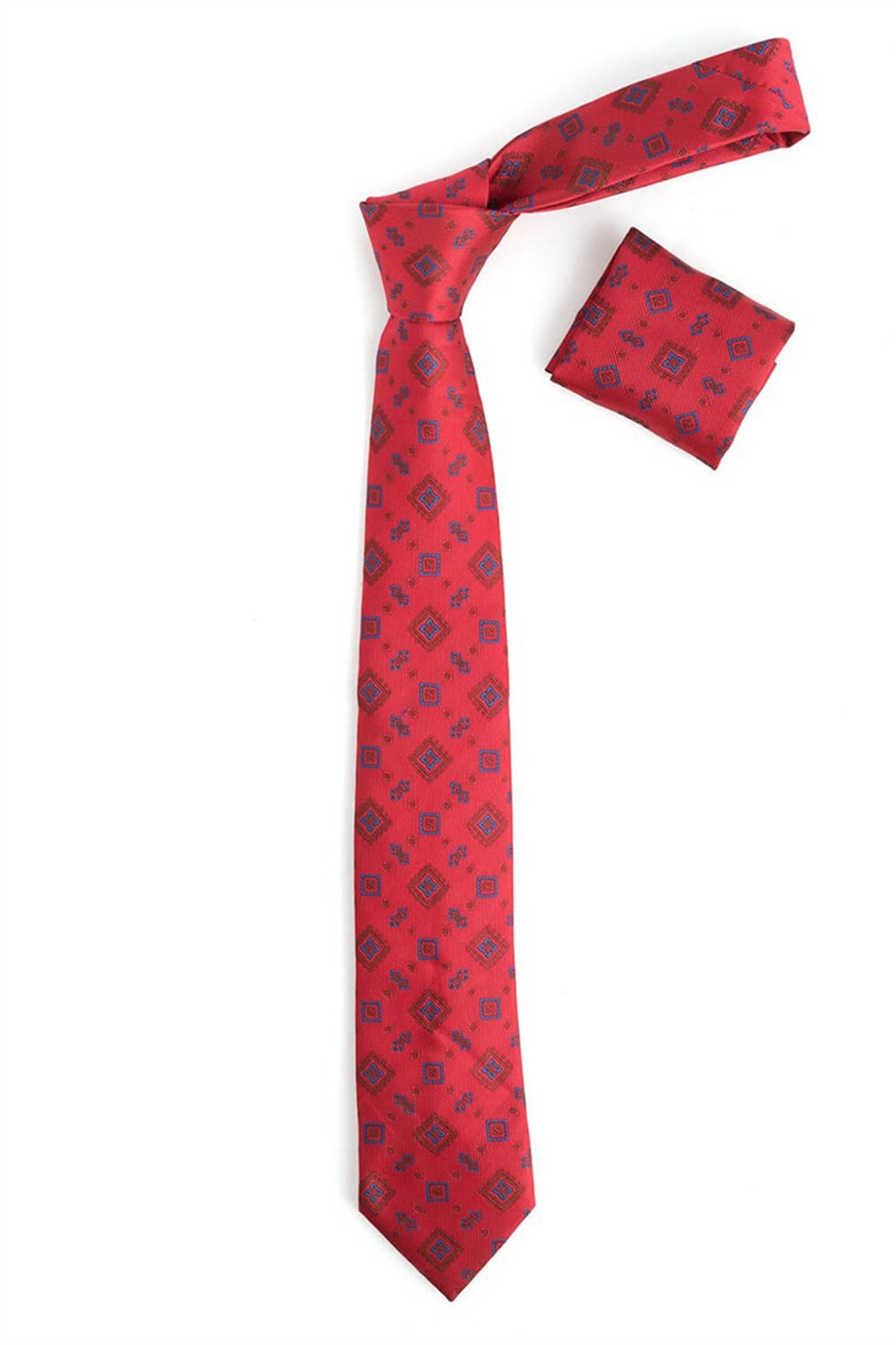 Piros színű kék mintás klasszikus nyakkendő
