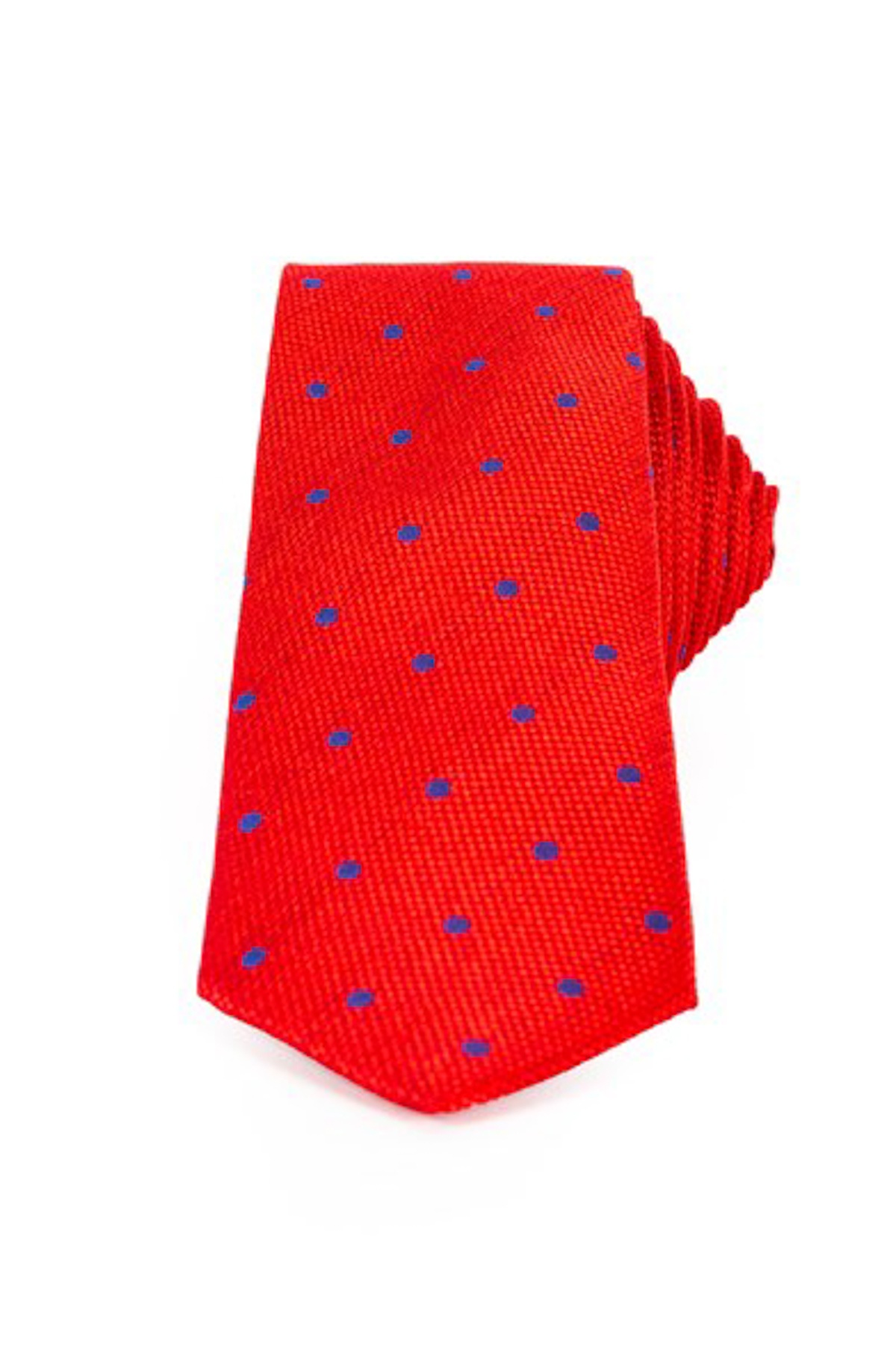 Piros színű kék pöttyös vékony nyakkendő