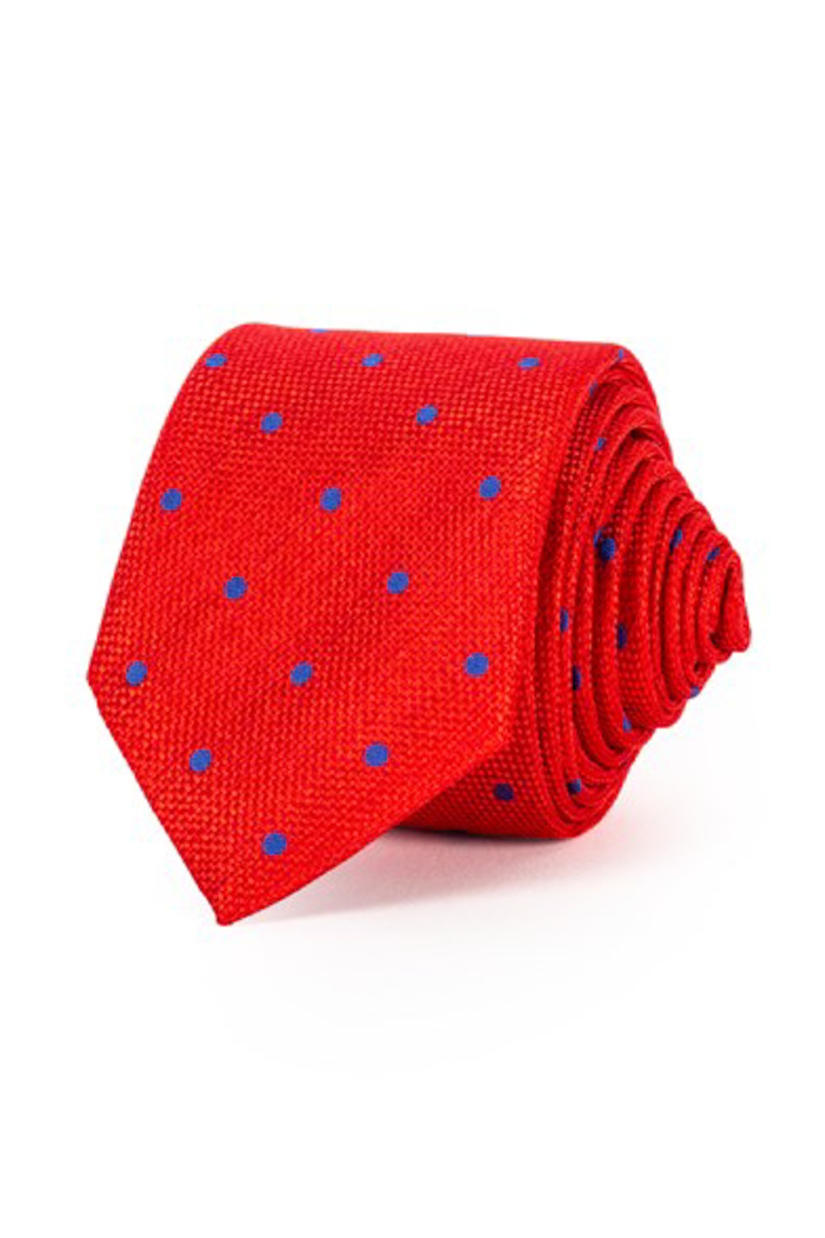 Piros színű kék pöttyös vékony nyakkendő