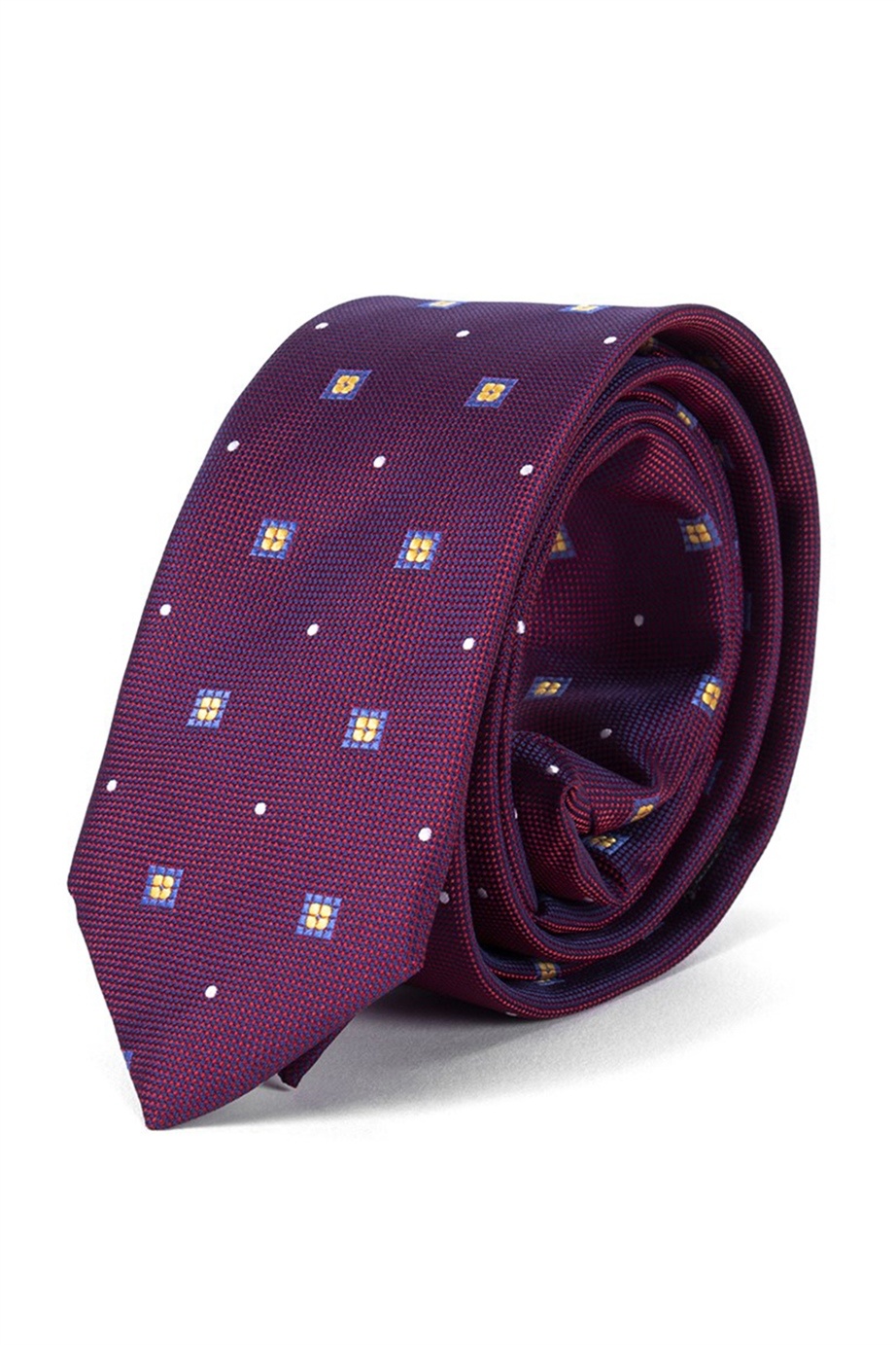 Sötétlila színű virágmintás vékony nyakkendő
