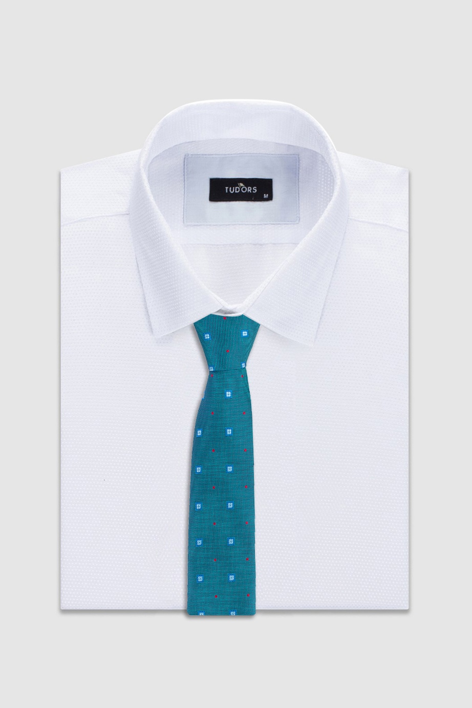 Türkizkék színű kis kocka mintás vékony nyakkendő