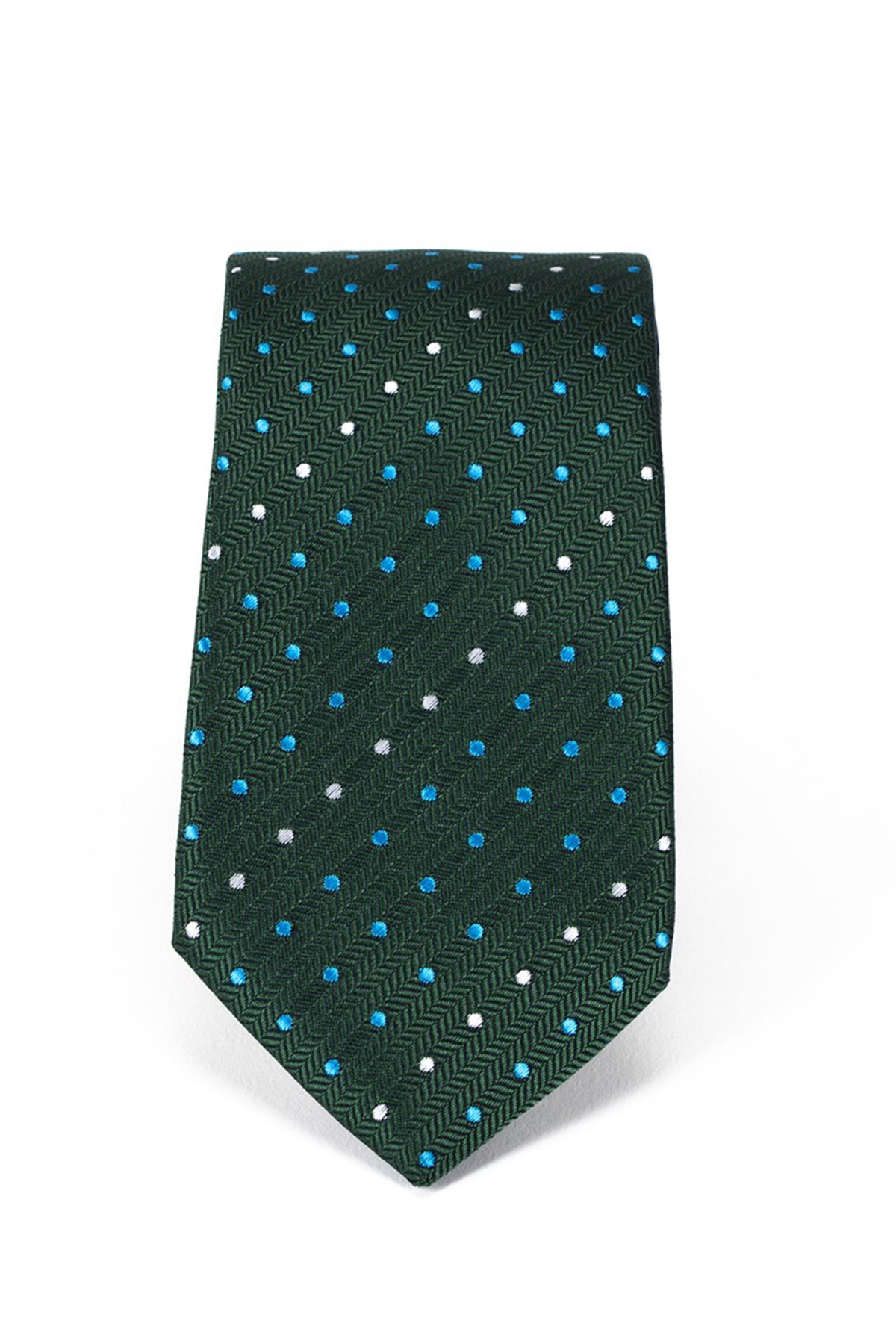 Sötétzöld színű mintás pöttyös vékony nyakkendő