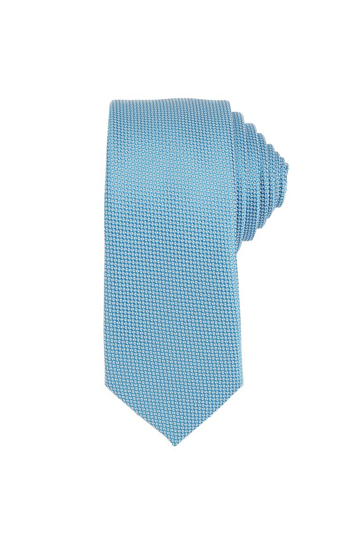 Türkizkék színű anyagában mintás vékony nyakkendő