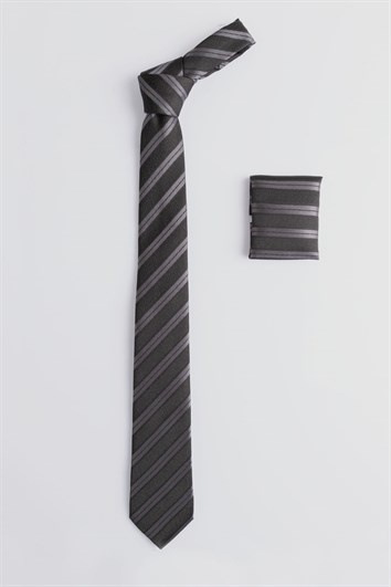 Sötétszürke alapon csíkos klasszikus nyakkendő