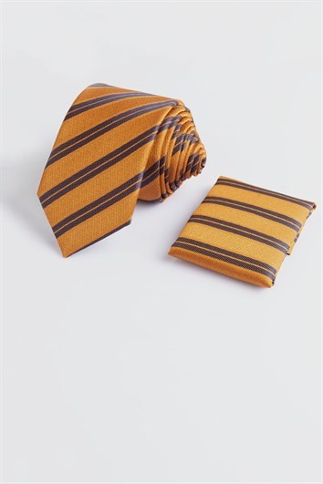 Sárga színű kék csíkos klasszikus nyakkendő