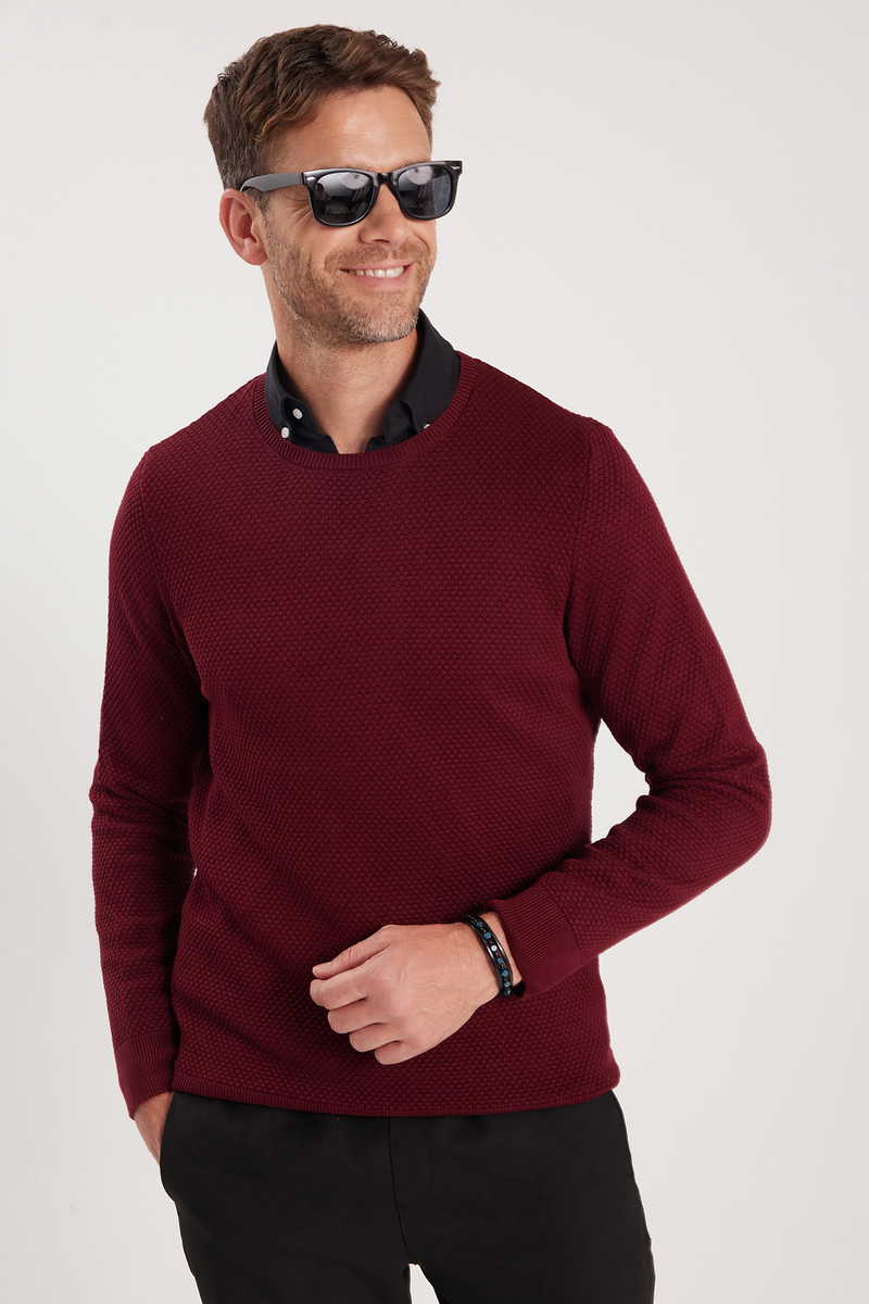 Patterned Claret Red Sweater
