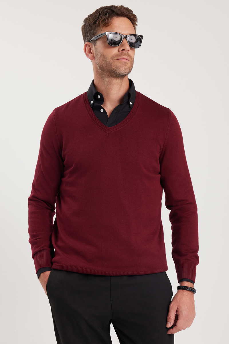 Egyszínű Bordó Pulóver Egyszínű Bordó Pulóver