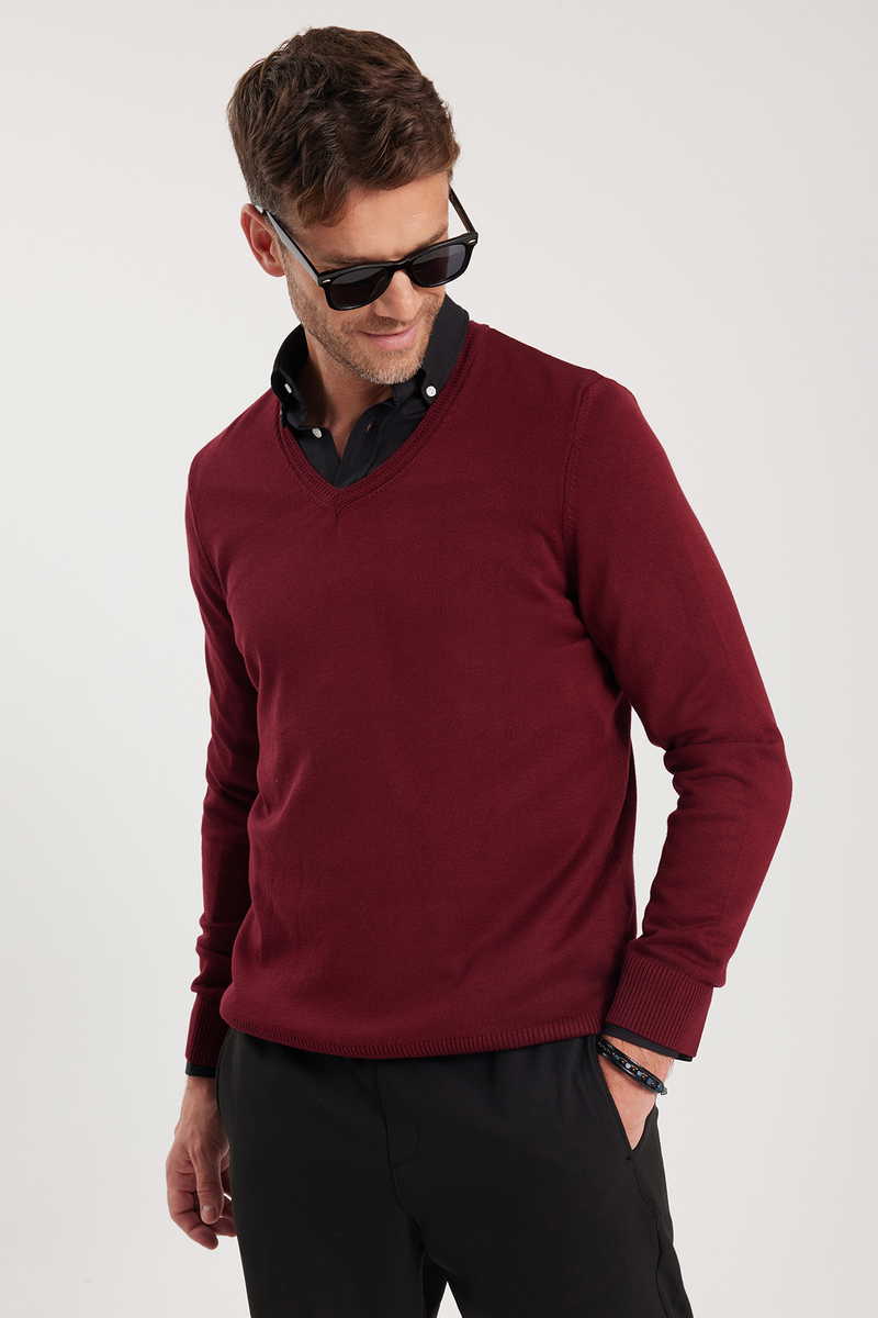 Egyszínű Bordó Pulóver Egyszínű Bordó Pulóver