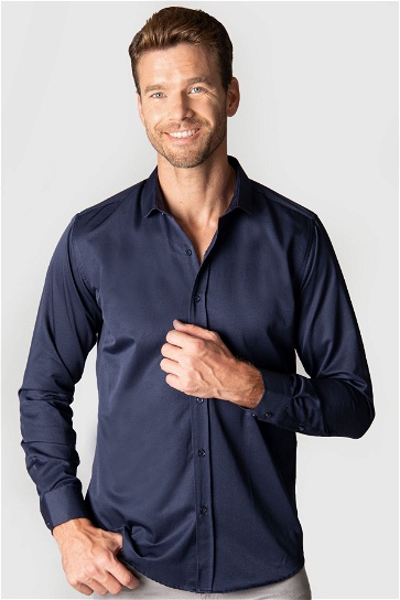Modern - slim fit jednobojna Mornarsko plava košulja