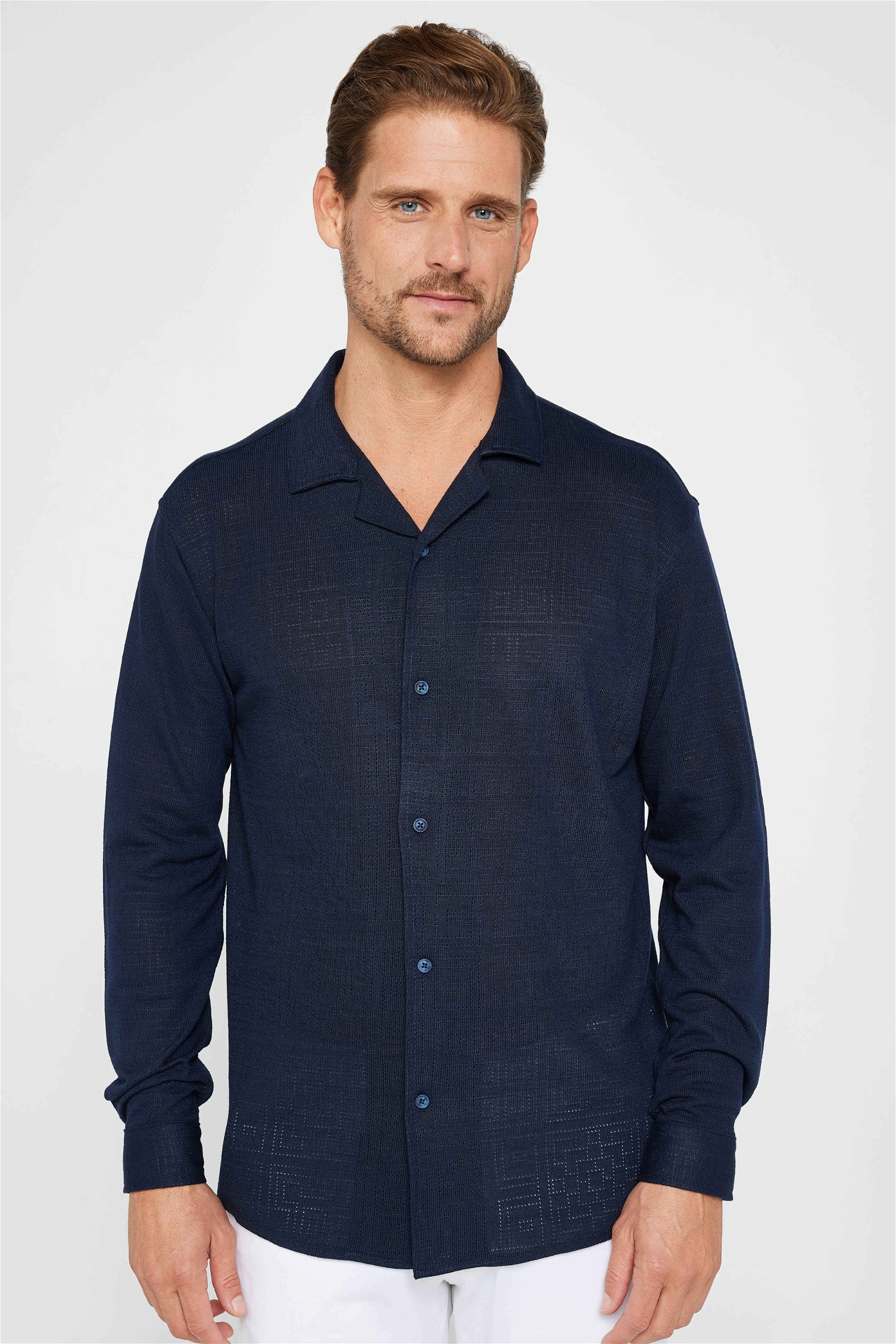 Knitted Navy Blue Shirt