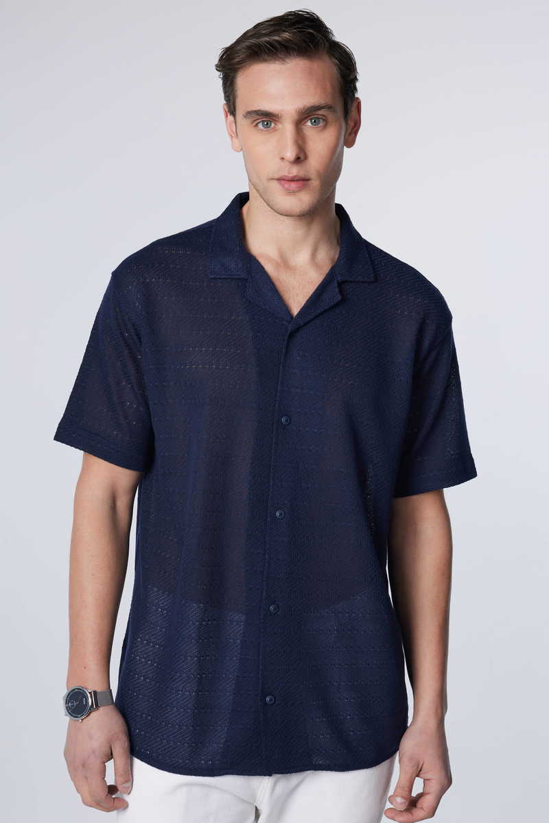 Knitted Navy Blue Shirt