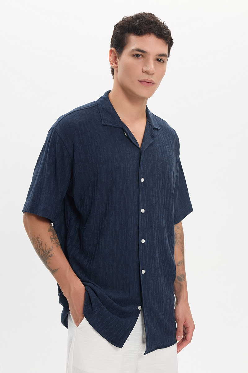 Knitted Navy Blue Shirt