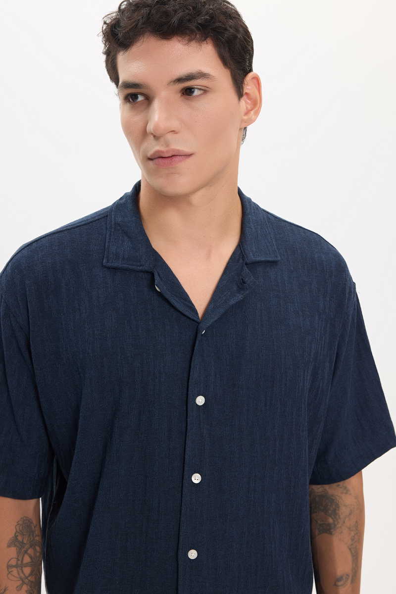 Knitted Navy Blue Shirt